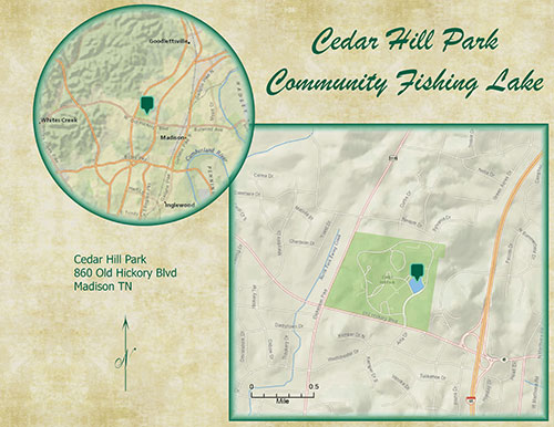 Map of Cedar Hill pond in Tennessee